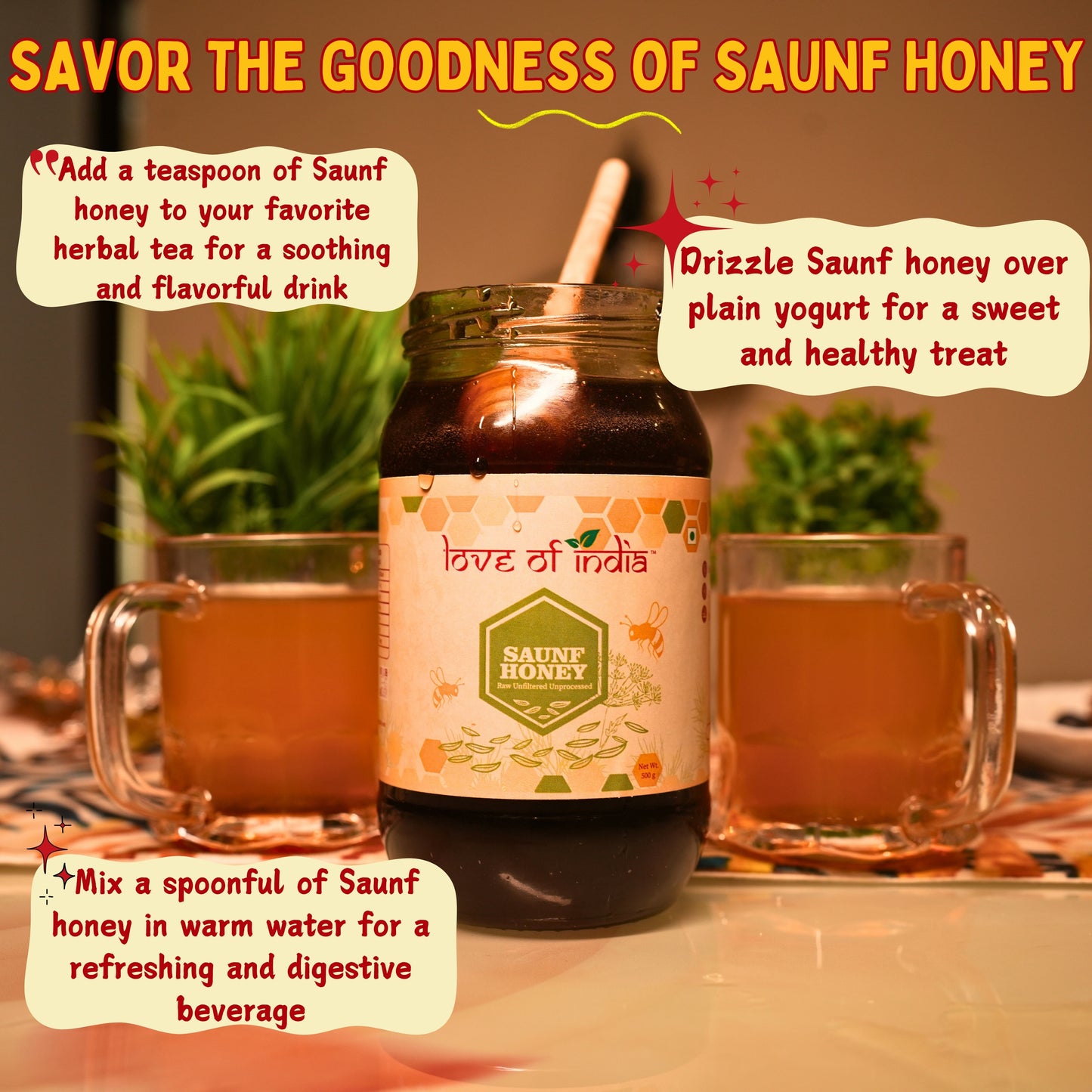 Saunf Honey (Fennel Raw Honey, Raw, Unfiltered, Unprocessed & Non-Pasteurised)