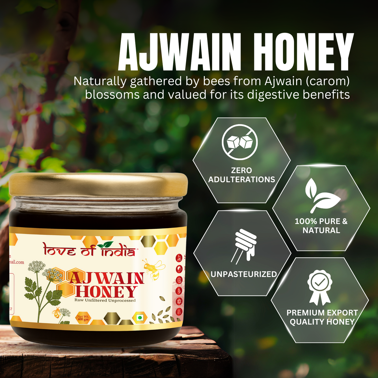 Ajwain Honey 400g | 100% Pure – Aids Digestion & Relieves Cough