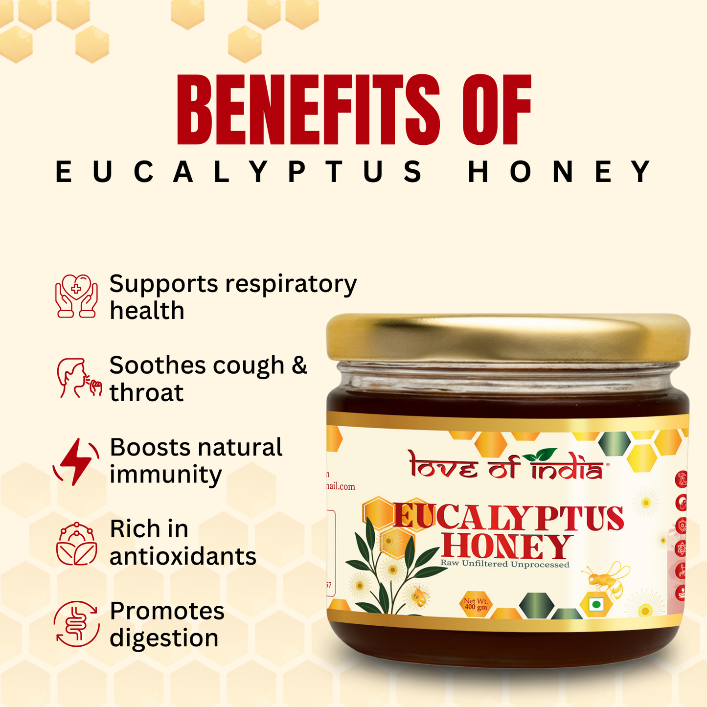 Eucalyptus Honey 400g | 100% Pure – Soothes Sore Throat & Supports Lungs