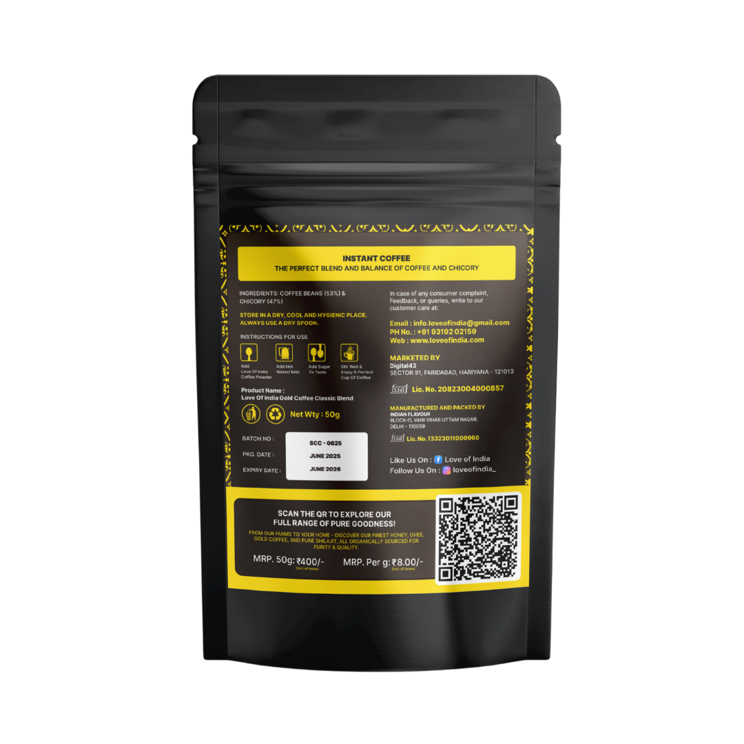 Love of India Gold Coffee – Classic Blend | Instant Coffee 50gm