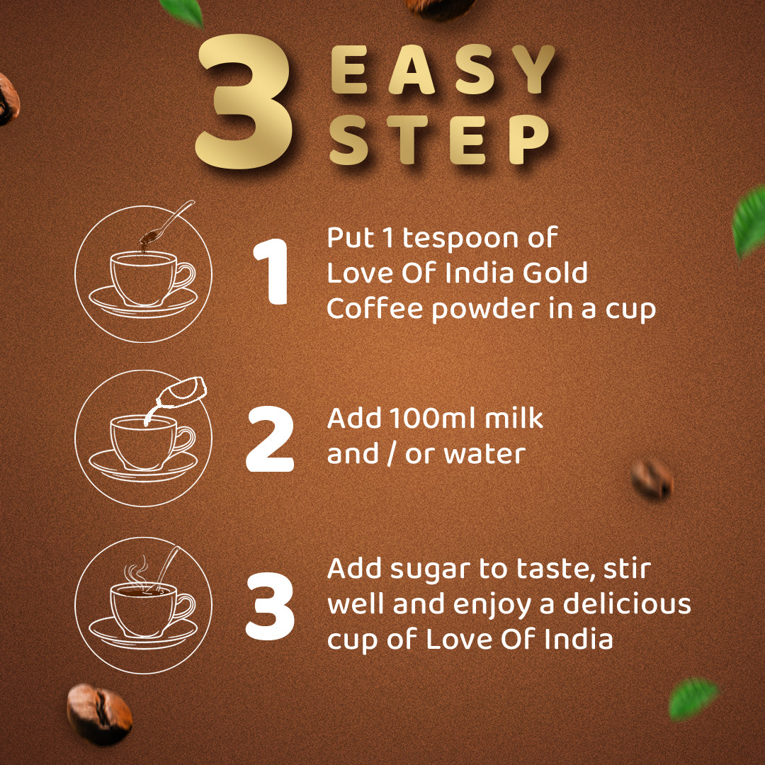 Love of India Gold Coffee - Rich Aroma | Instant Coffee | 10gm (5cups) Pack