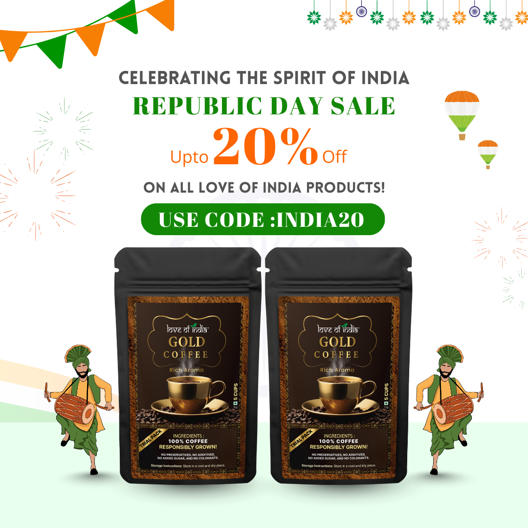 Love of India Gold Coffee - Rich Aroma | Instant Coffee | 10gm (5cups) Pack