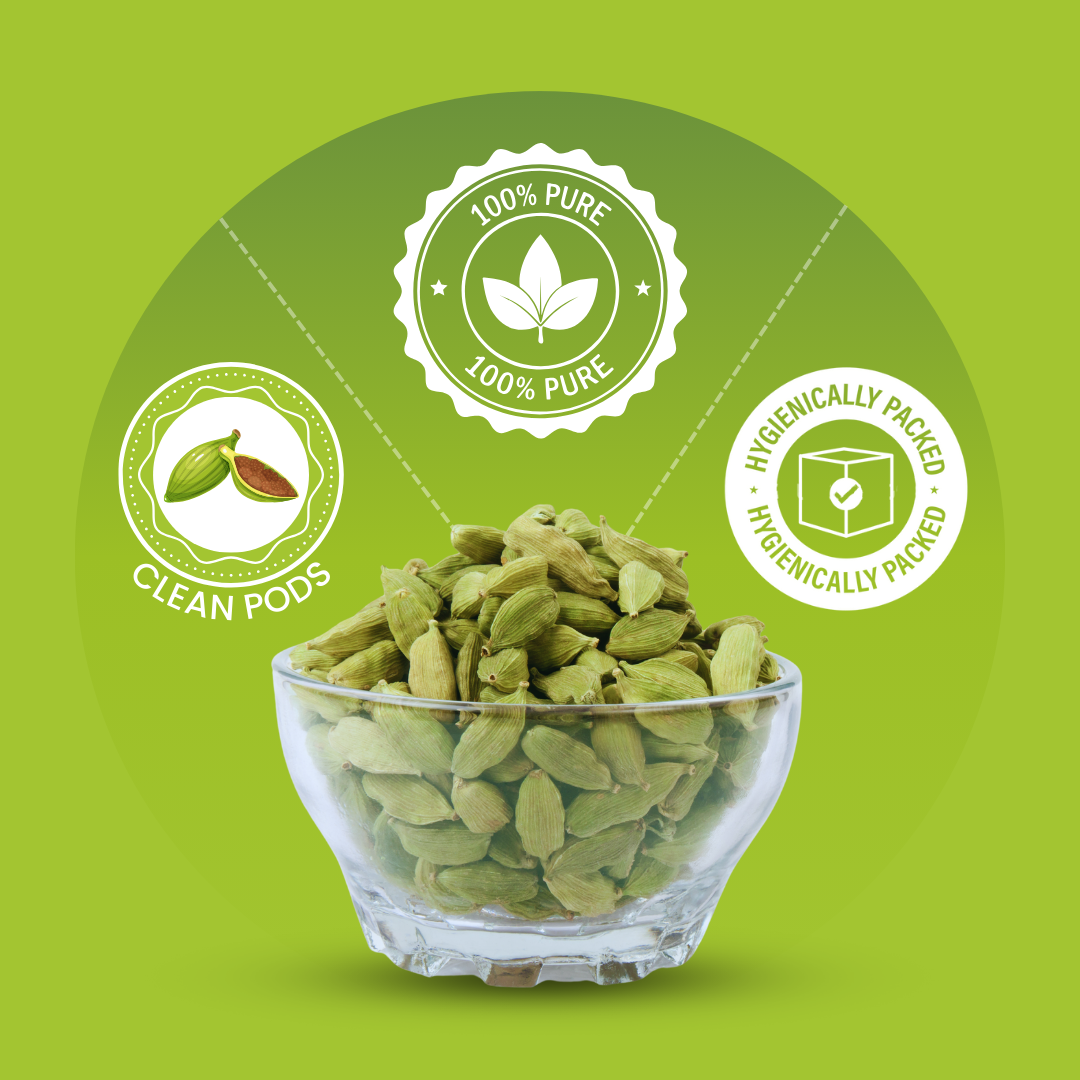 Organically Grown Green Cardamom (Elaichi) 7mm+ | Kerala (Idduki) | Premium Export Quality