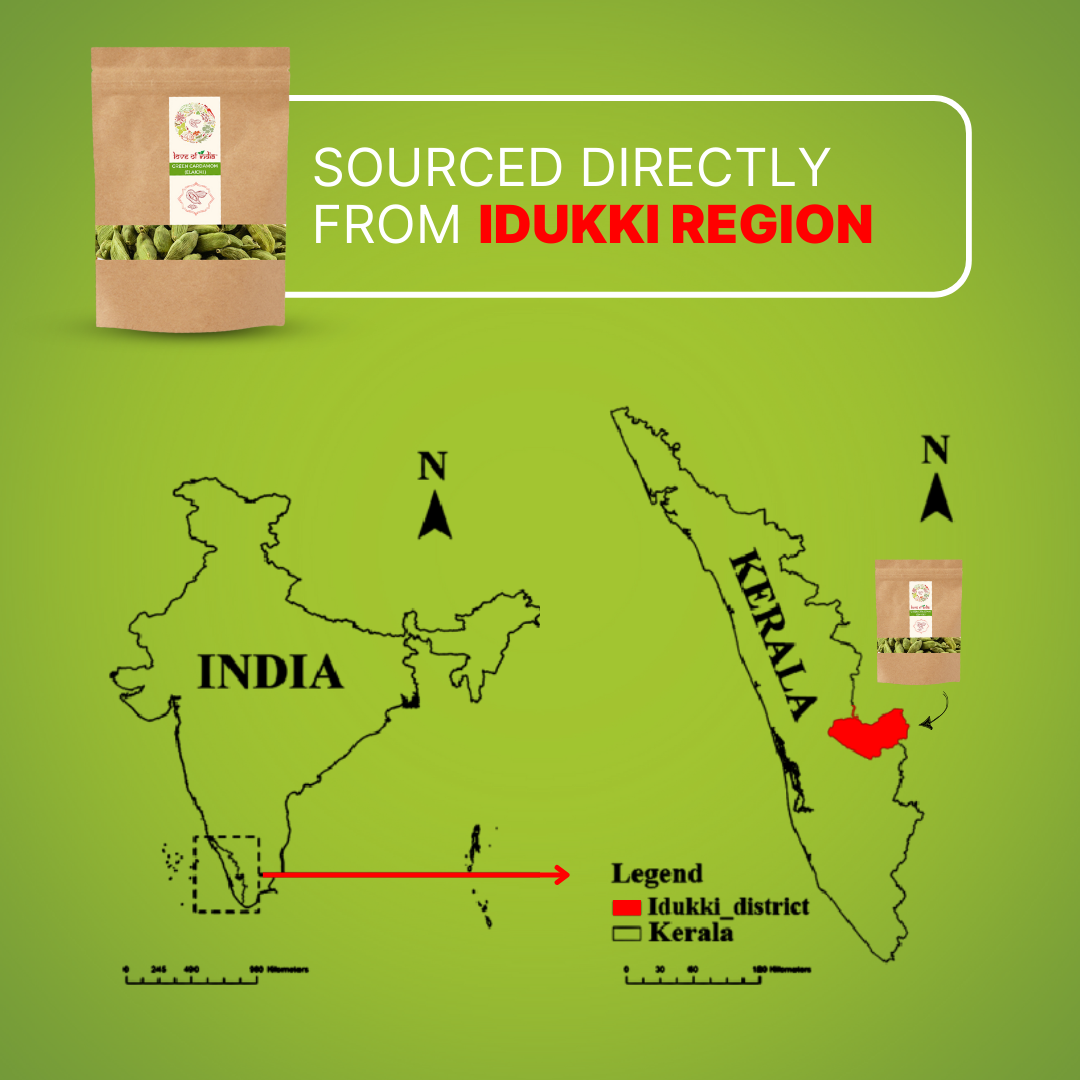 Organically Grown Green Cardamom (Elaichi) 7mm+ | Kerala (Idduki) | Premium Export Quality
