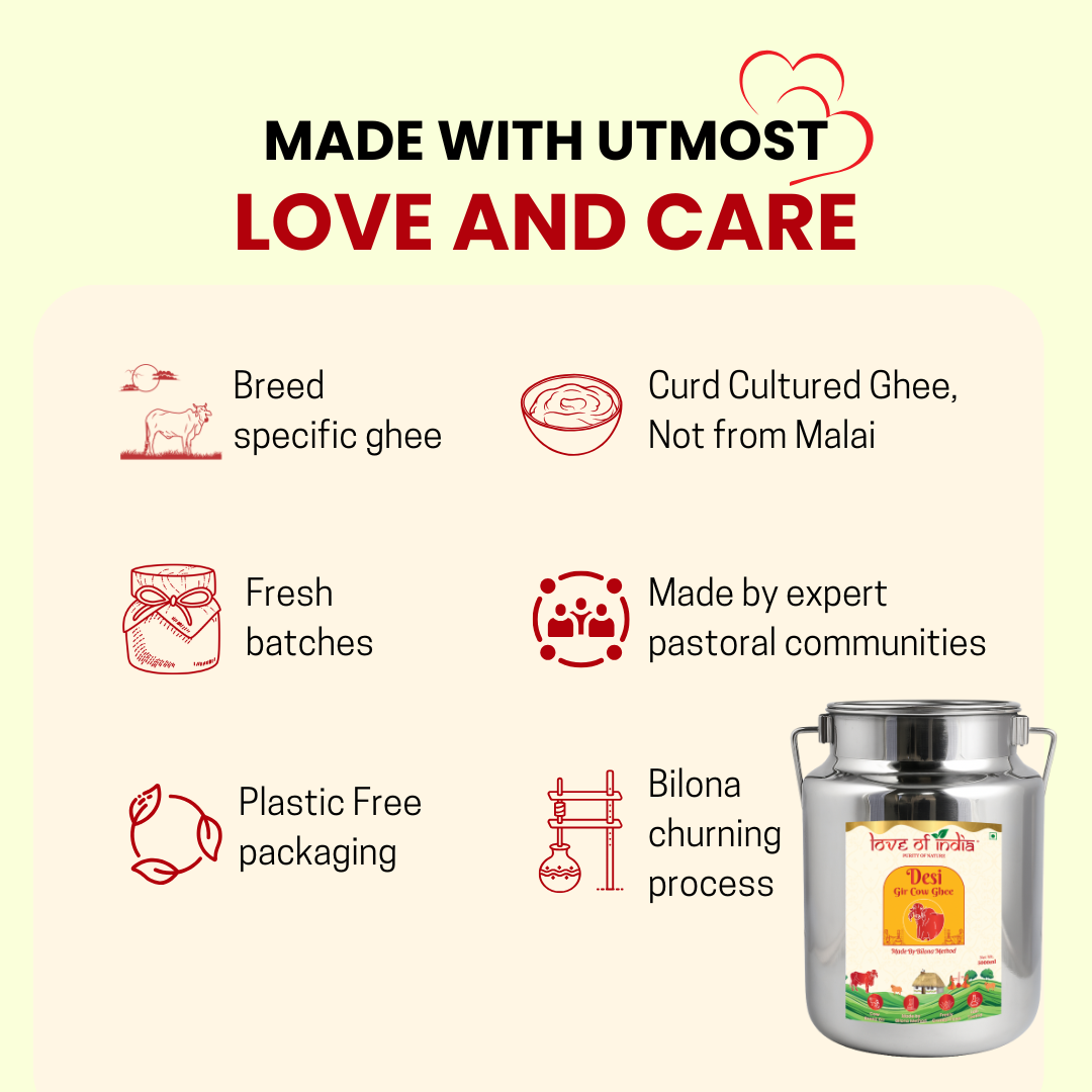 Desi Vedic Gir Cow Ghee made by Bilona method | 5 Liter Desi Ghee Streel Can (Dolchi)