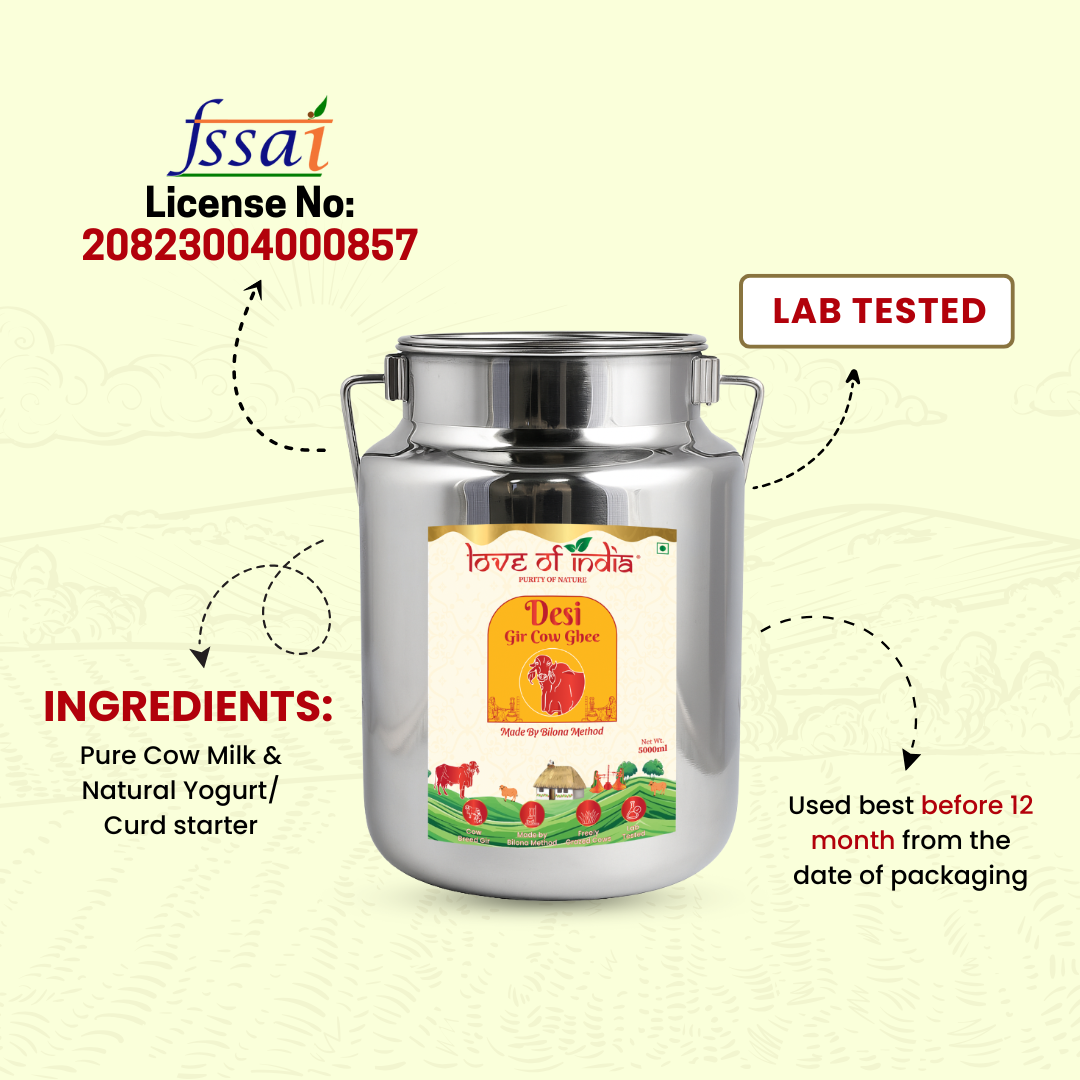 Desi Vedic Gir Cow Ghee made by Bilona method | 5 Liter Desi Ghee Streel Can (Dolchi)