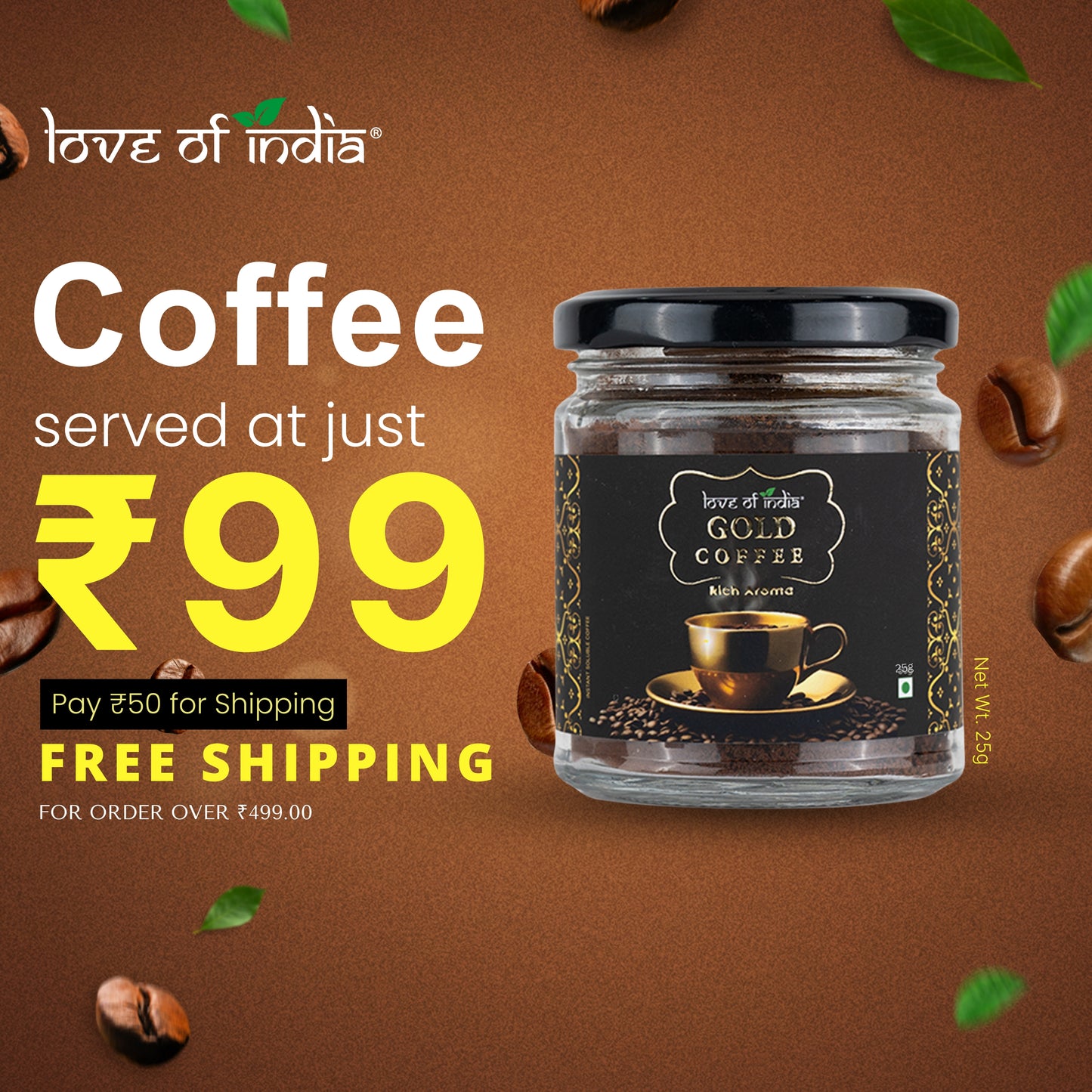 Love of India Gold Coffee - Rich Aroma | Instant Coffee