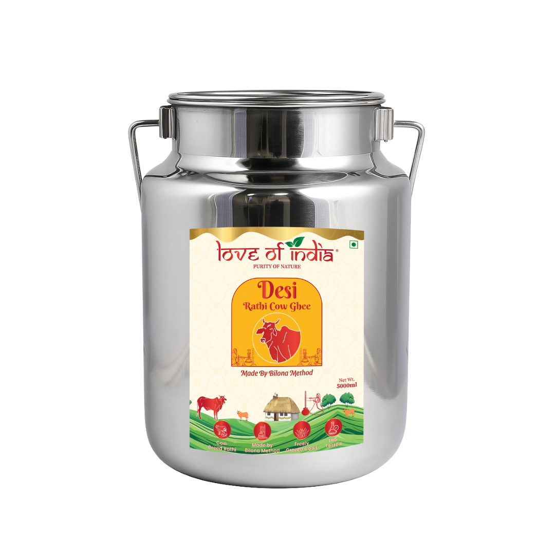 Desi Vedic Rathi Cow Ghee made by Bilona method | 5 Liter Desi Ghee Streel Can (Dolchi)