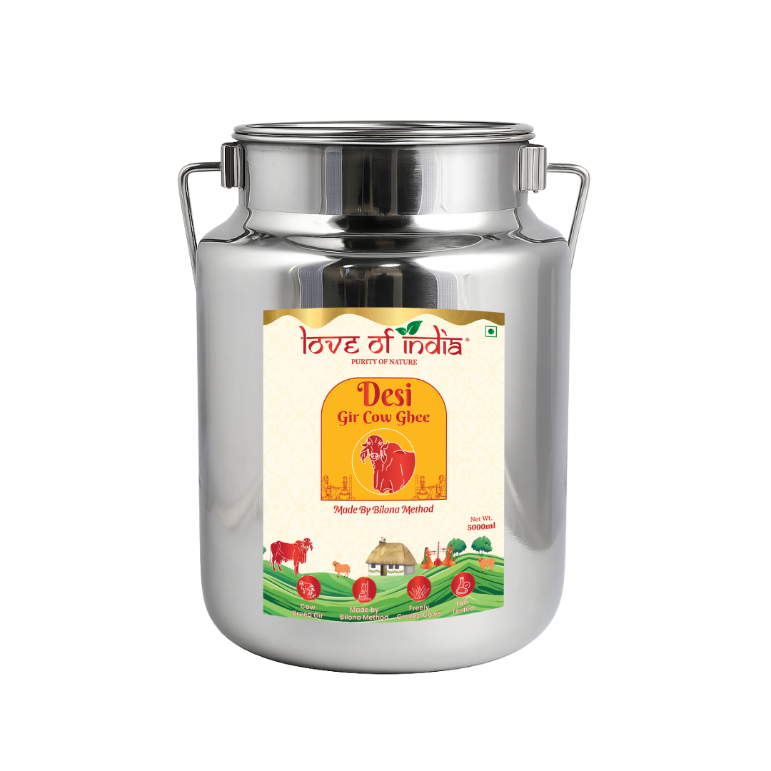Desi Vedic Gir Cow Ghee made by Bilona method | 5 Liter Desi Ghee Streel Can (Dolchi)