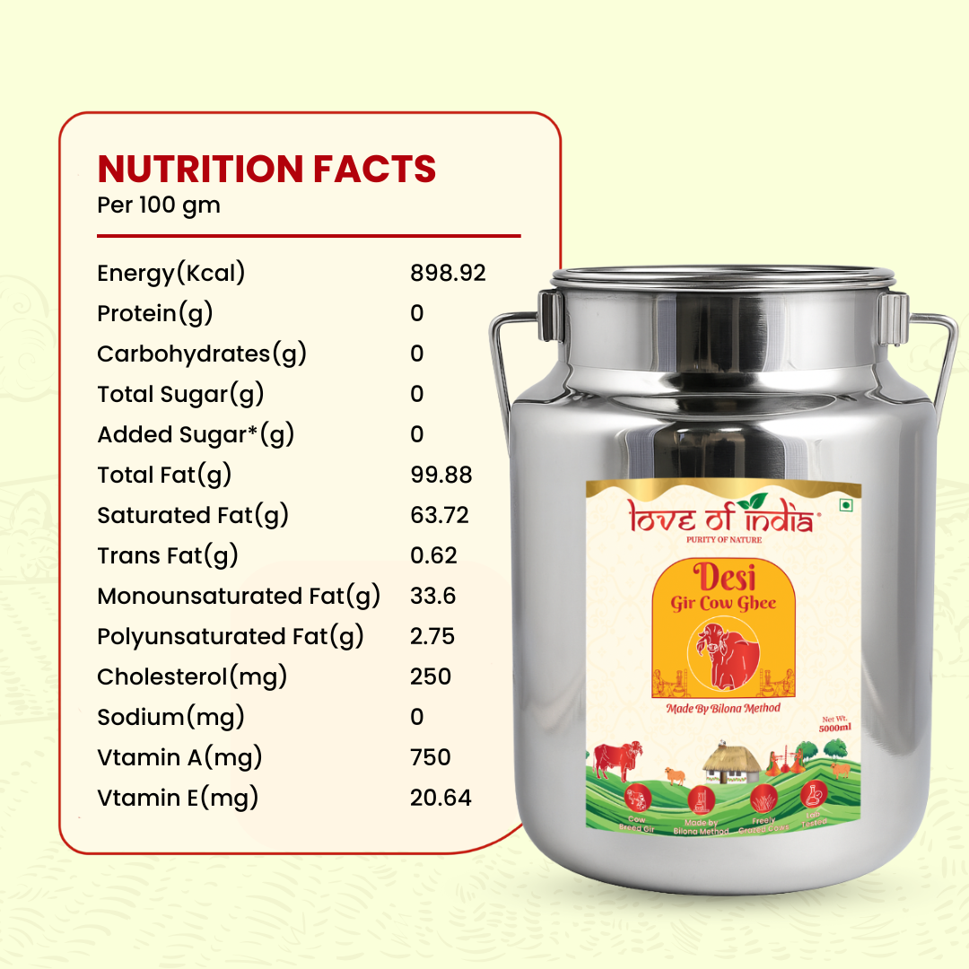 Desi Vedic Gir Cow Ghee made by Bilona method | 5 Liter Desi Ghee Streel Can (Dolchi)