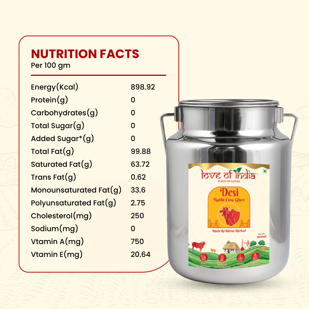 Desi Vedic Rathi Cow Ghee made by Bilona method | 5 Liter Desi Ghee Streel Can (Dolchi)