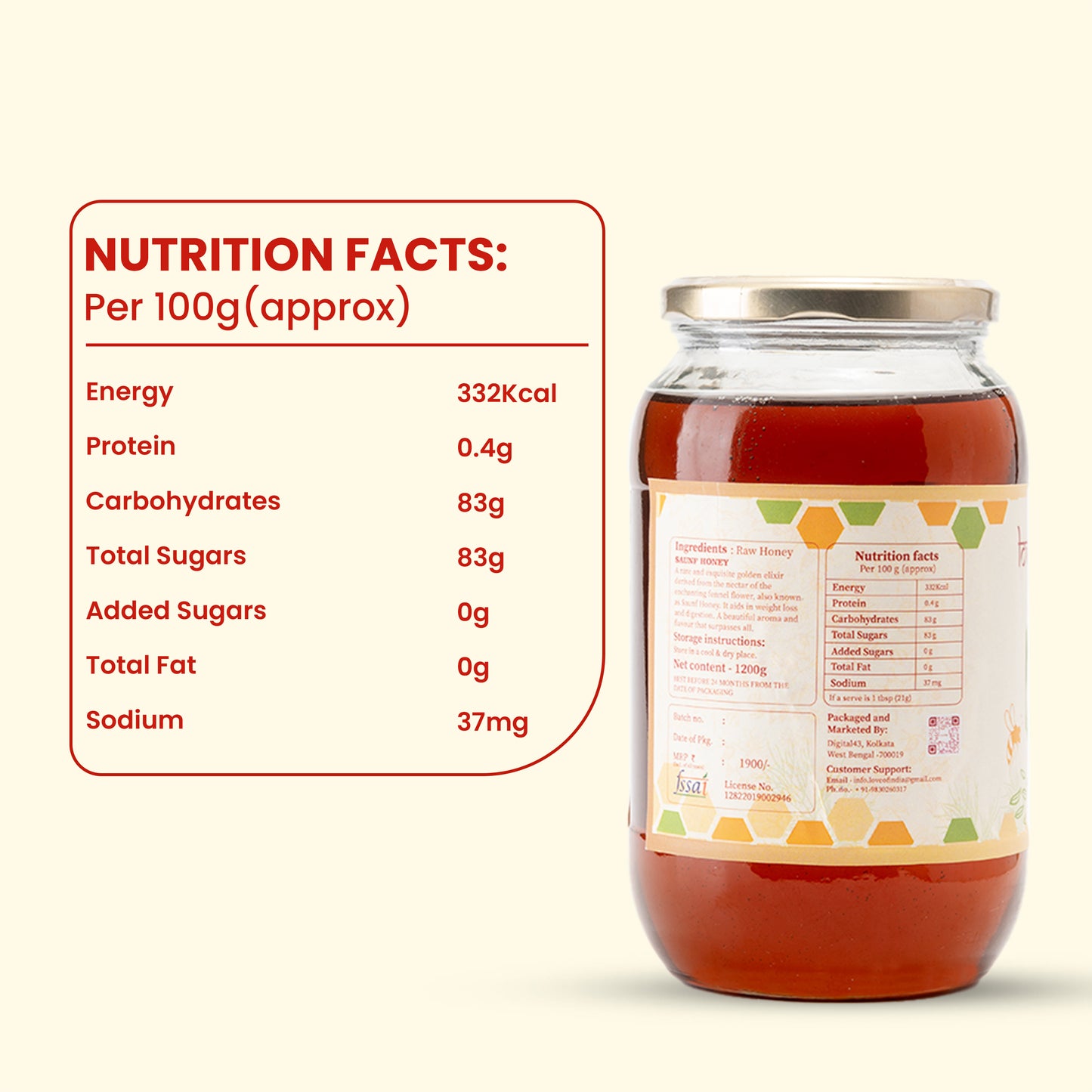 Saunf Honey (Fennel Raw Honey, Raw, Unfiltered, Unprocessed & Non-Pasteurised)
