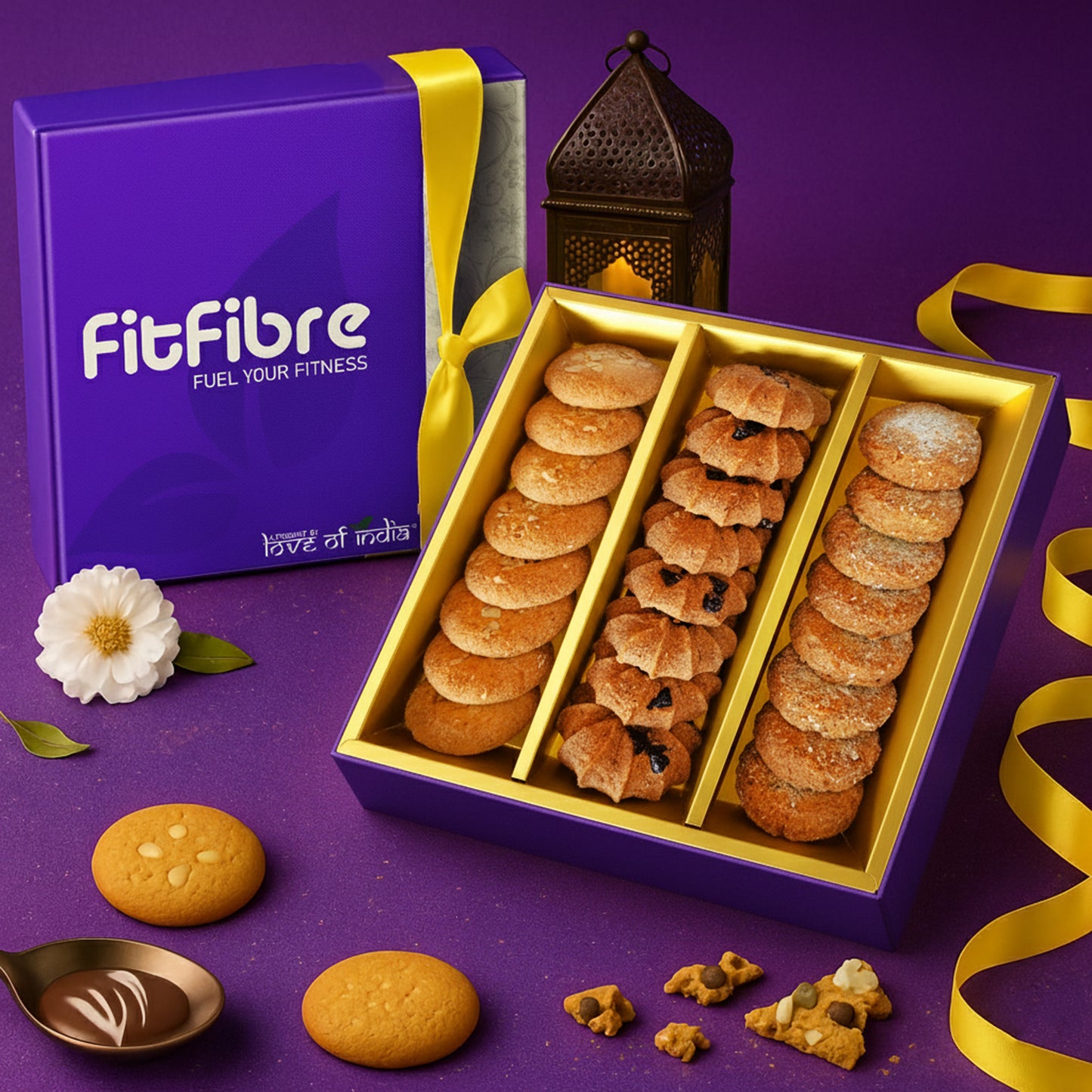 FitFibre Cookie Gift Box – Oats, Coconut & Choco Chip Cookies (8 Pcs Each)