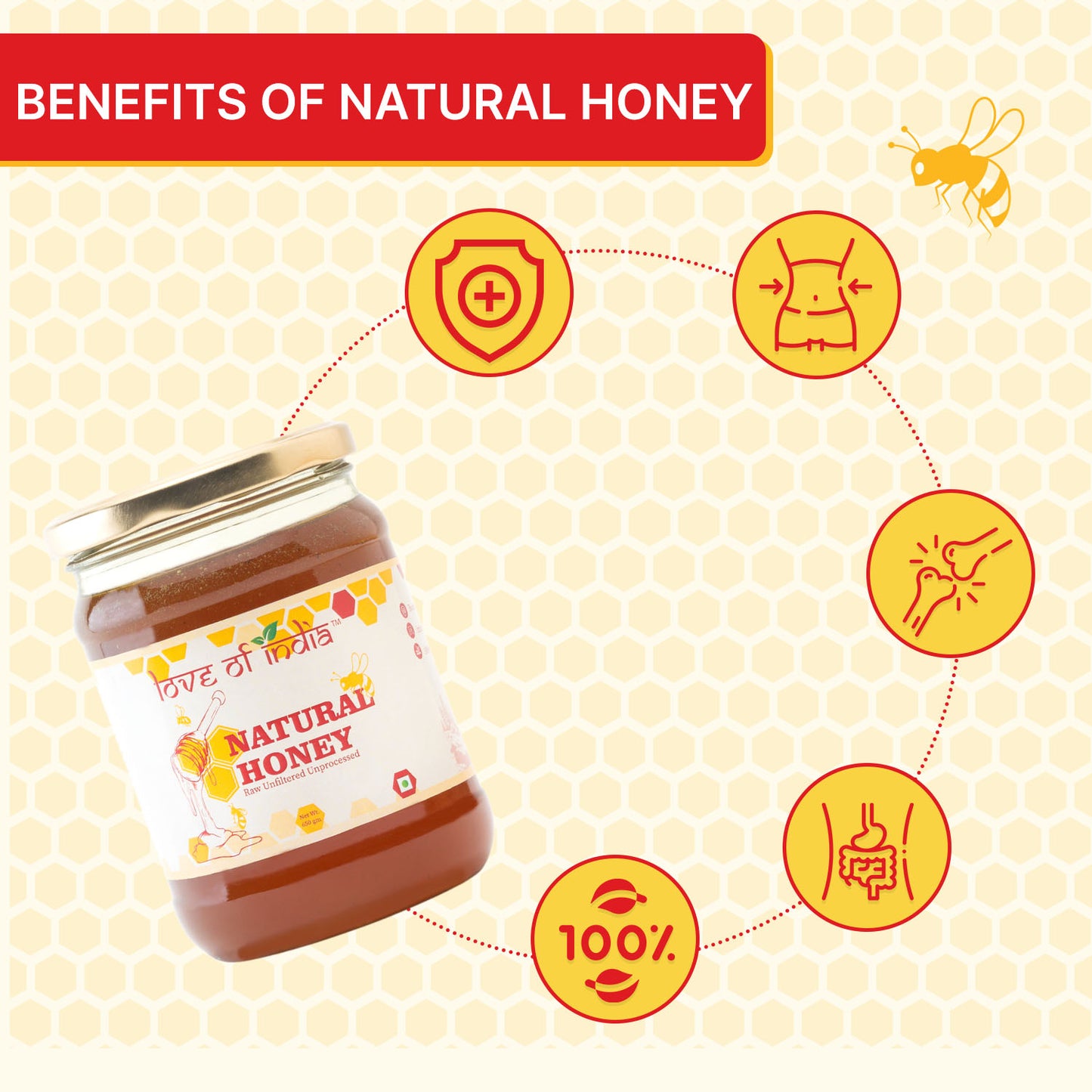 Natural Honey (Raw, Unfiltered, Unprocessed & Non-Pasteurised)