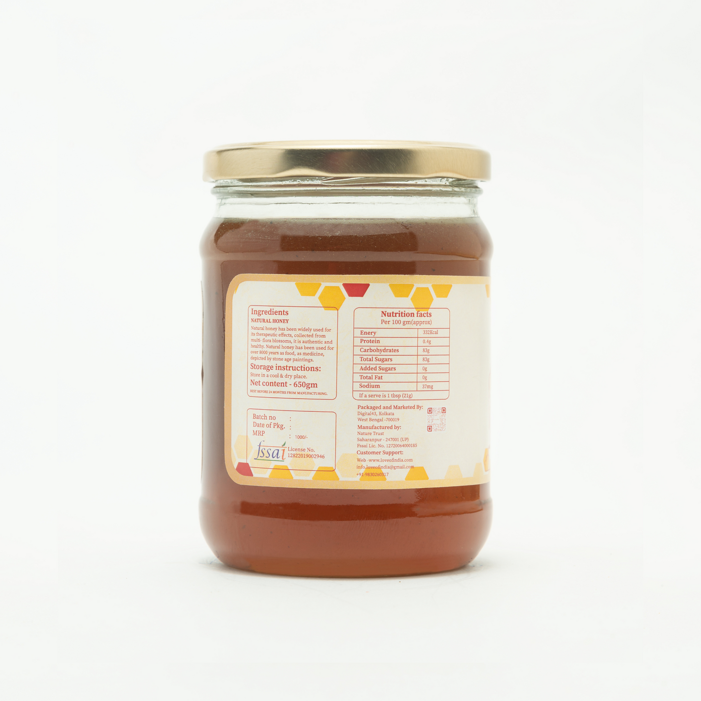 Natural Honey (Raw, Unfiltered, Unprocessed & Non-Pasteurised)