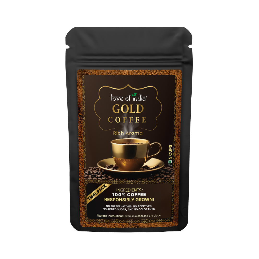 Love of India Gold Coffee - Rich Aroma | Instant Coffee | 10gm (5cups) Pack - 10gm Pack of 1