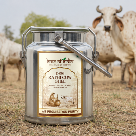Desi Vedic Rathi Cow Ghee made by Bilona method | 5 Liter Desi Ghee Streel Can (Dolchi)