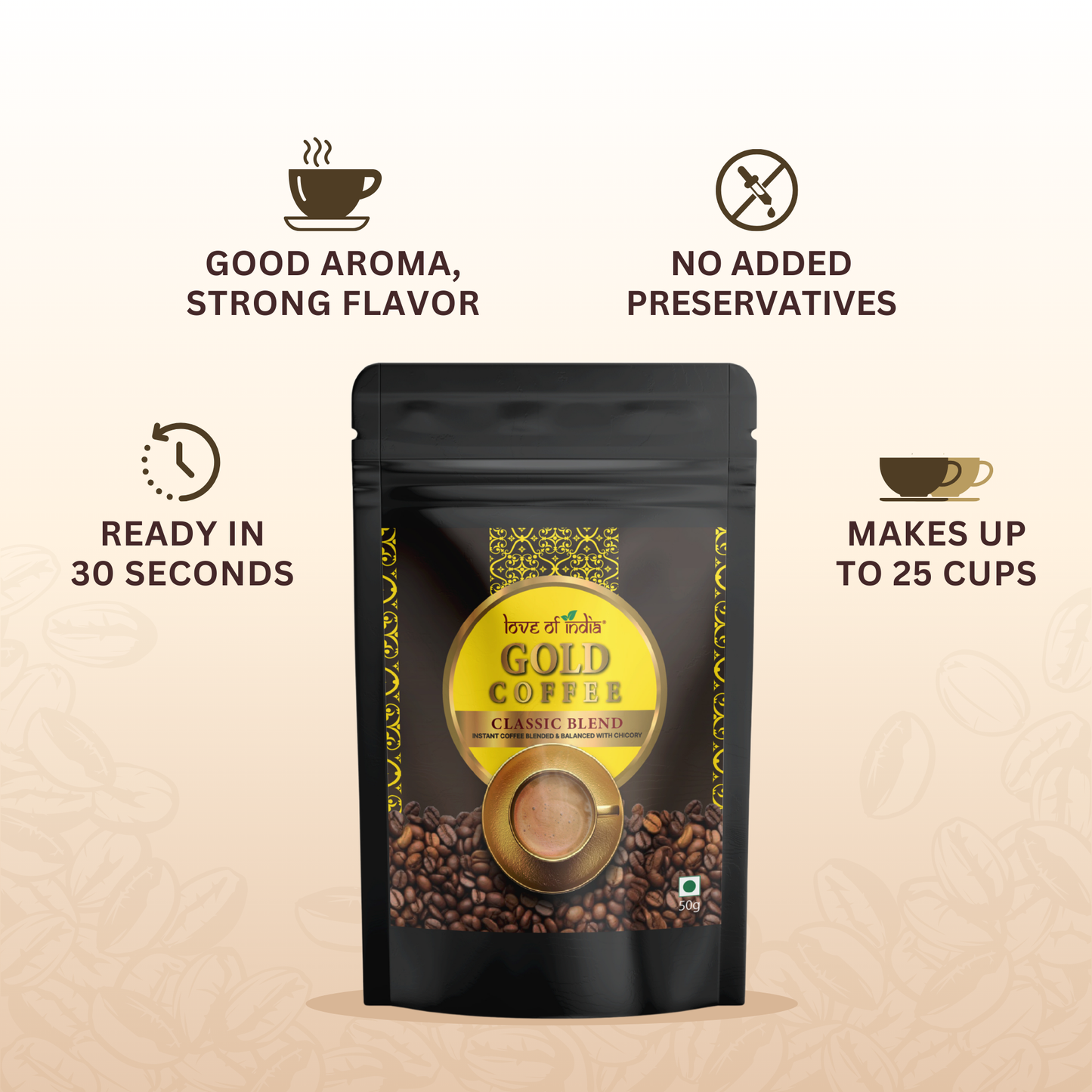 Love of India Gold Coffee – Classic Blend | Instant Coffee 50gm