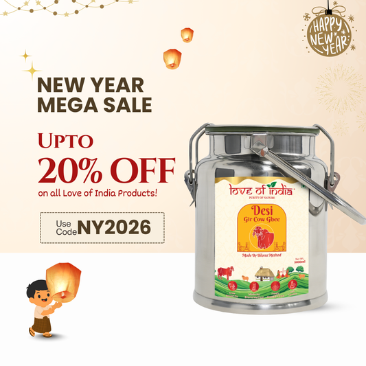Desi Vedic Gir Cow Ghee made by Bilona method | 5 Liter Desi Ghee Steel Can (Dolchi)