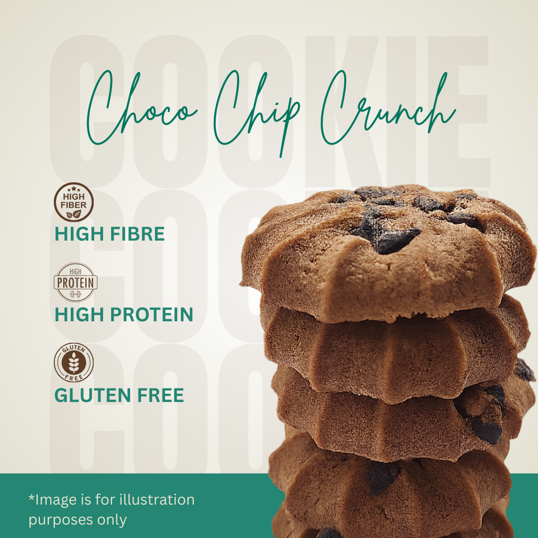 FitFibre Choco Chip Crunch Cookies | Gluten Free | No Maida | High Protein Snack - 130gm