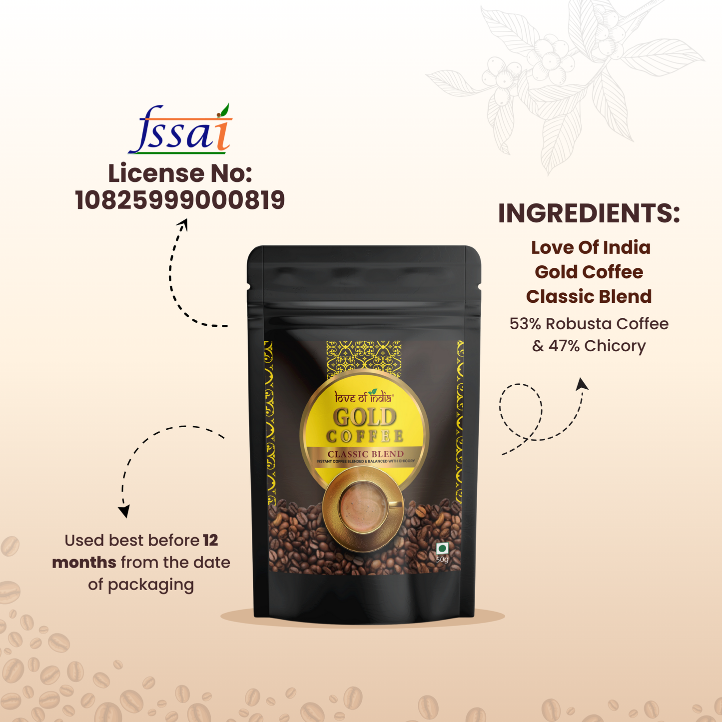 Love of India Gold Coffee – Classic Blend | Instant Coffee 50gm