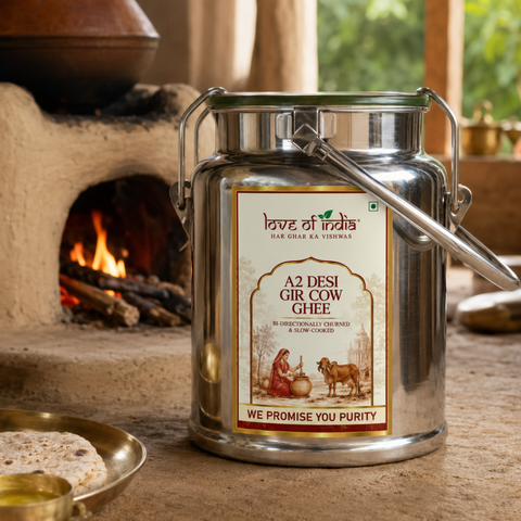 Desi Vedic Gir Cow Ghee made by Bilona method | 5 Liter Desi Ghee Steel Can (Dolchi)
