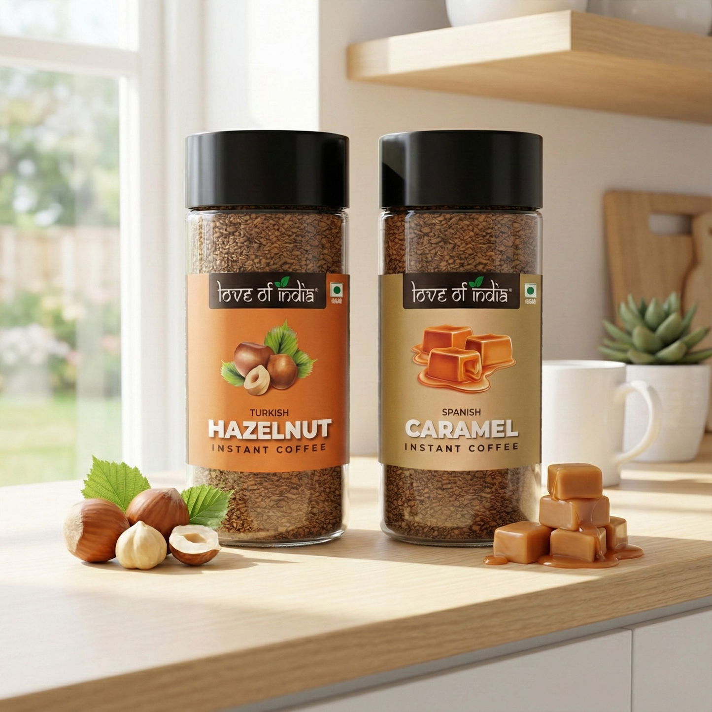 Love of India Assorted Flavoured Instant Coffee Combo – Hazelnut & Caramel