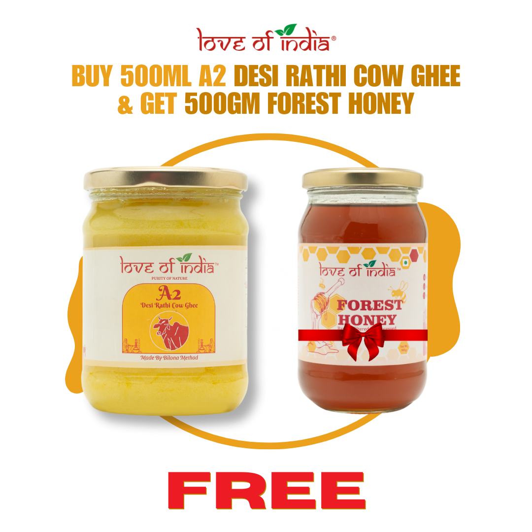 A2 Desi Vedic Rathi Cow Ghee 500ml with FREE Forest Honey 500gm