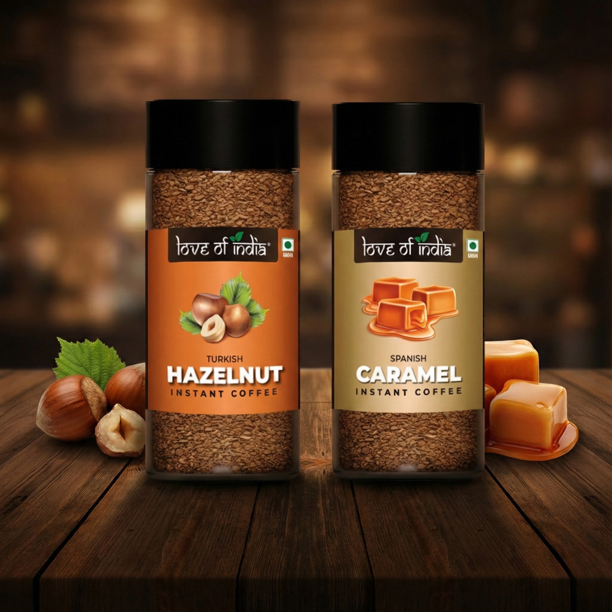 Love of India Assorted Flavoured Instant Coffee Combo – Hazelnut & Car ...