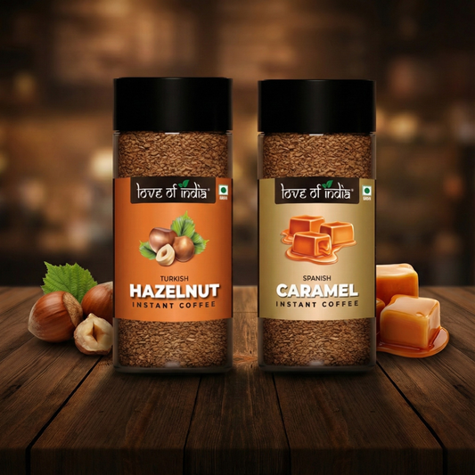 Love of India Assorted Flavoured Instant Coffee Combo – Hazelnut & Caramel
