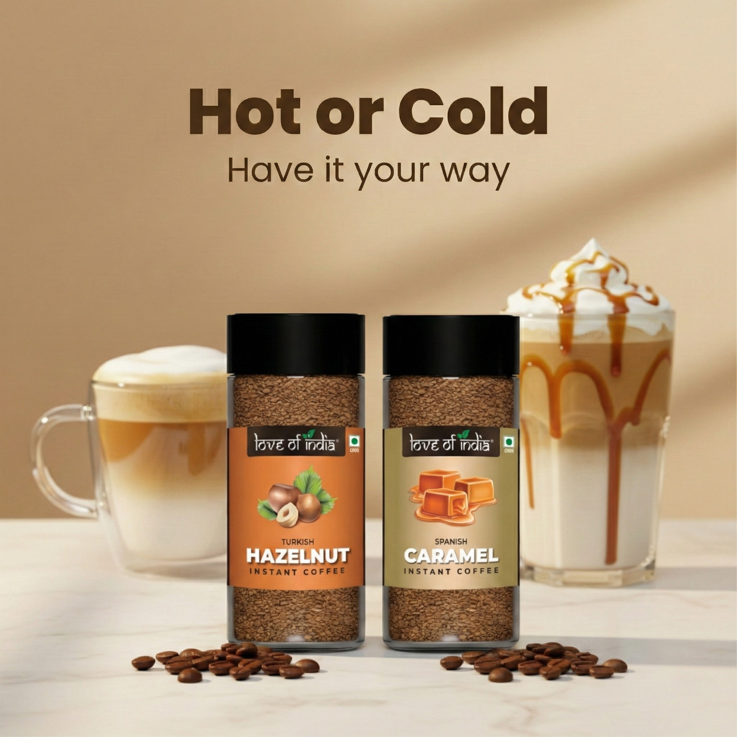 Love of India Assorted Flavoured Instant Coffee Combo – Hazelnut & Caramel