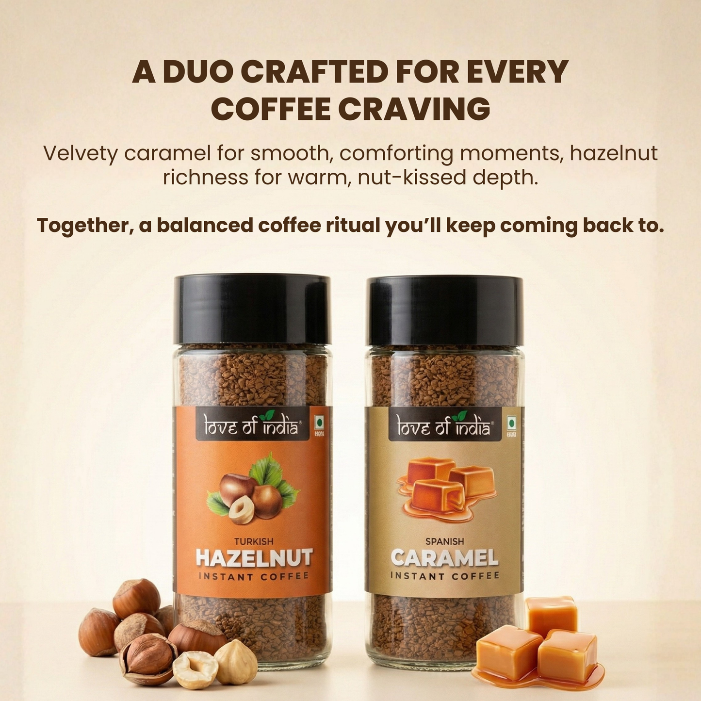 Love of India Assorted Flavoured Instant Coffee Combo – Hazelnut & Caramel