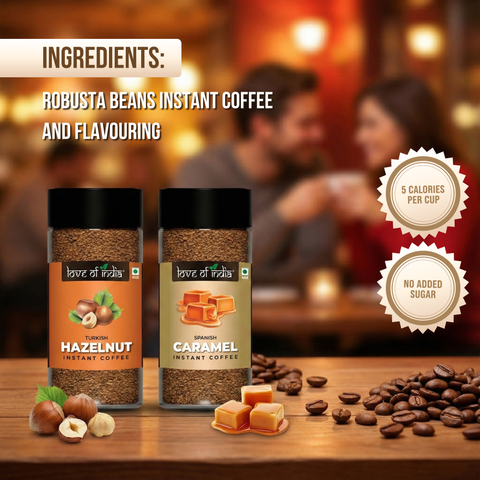 Love of India Assorted Flavoured Instant Coffee Combo – Hazelnut & Caramel