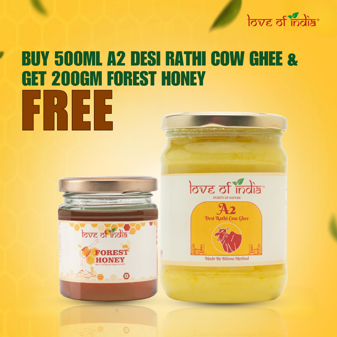 A2 Desi Vedic Rathi Cow Ghee 500ml with FREE Forest Honey 200gm - 500ML + Free 200gm Honey