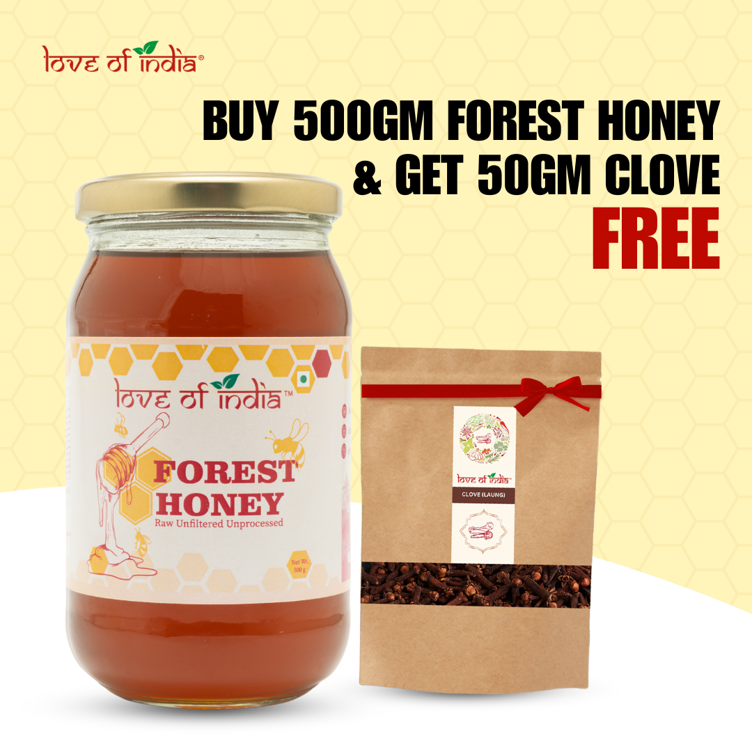 Raw Forest Honey (Raw, Unfiltered, Unprocessed & Non-Pasteurised) - 500gm + FREE Clove 50gm