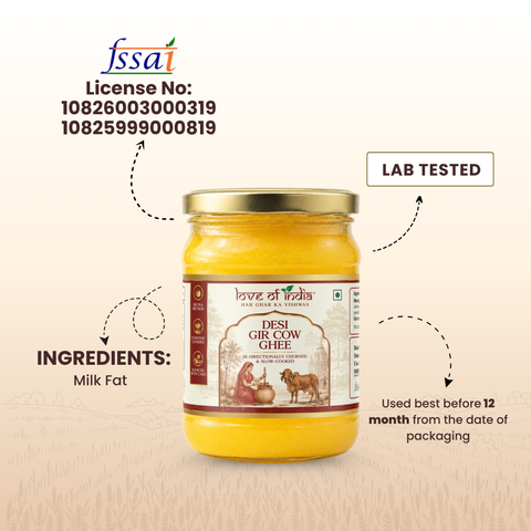 Love of India Desi Vedic Gir Cow Ghee made by Bilona method 500ml