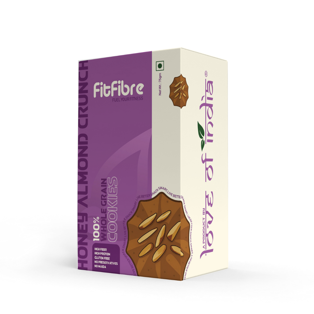 FitFibre Honey Almond Crunch Cookies | Gluten Free | No Maida | High Protein - 75gm