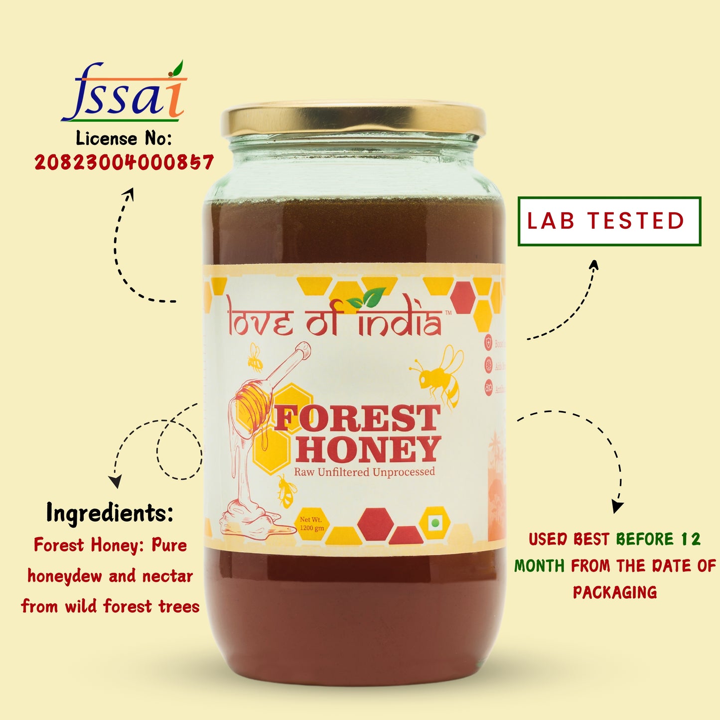 A2 Desi Vedic Rathi Cow Ghee 500ml with FREE Forest Honey 200gm