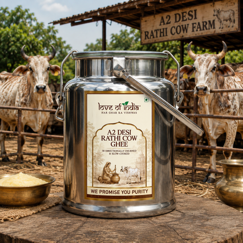 Desi Vedic Rathi Cow Ghee made by Bilona method | 5 Liter Desi Ghee Streel Can (Dolchi)