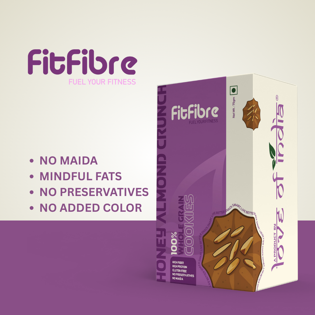 FitFibre Honey Almond Crunch Cookies | Gluten Free | No Maida | High Protein - 75gm