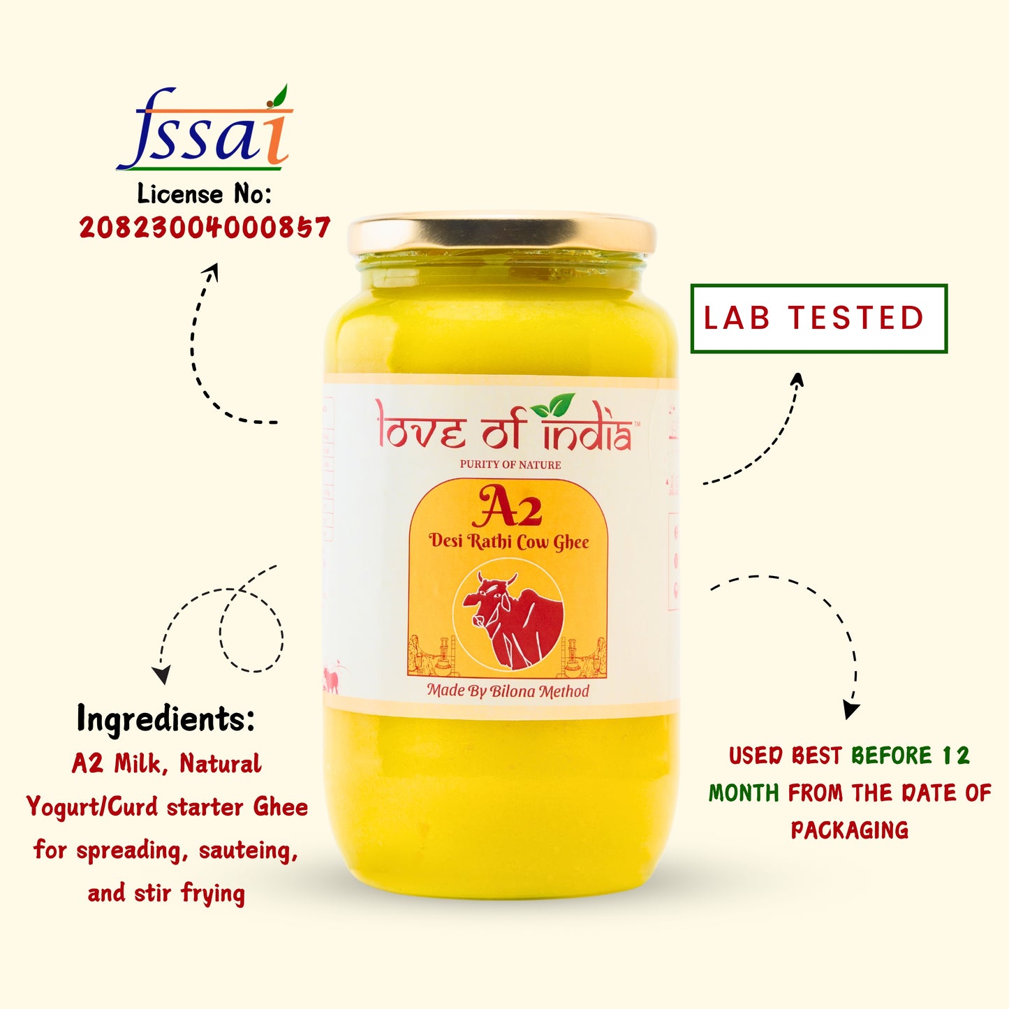 A2 Desi Vedic Rathi Cow Ghee 500ml with FREE Forest Honey 500gm