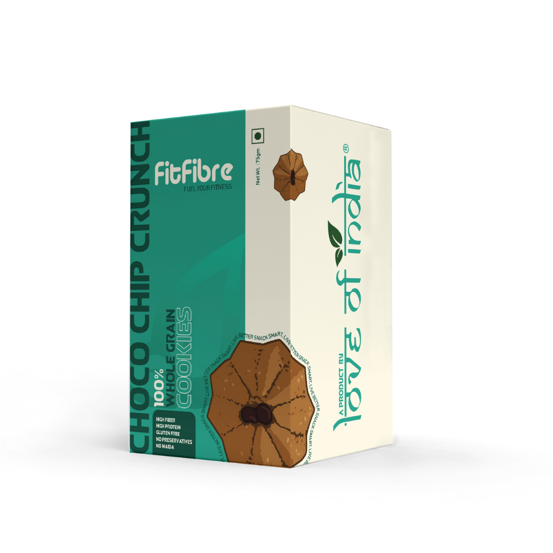 FitFibre Choco Chip Crunch Cookies | Gluten Free | No Maida | High Protein Snack - 75gm