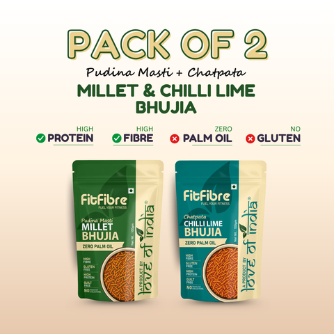 Assorted Millet Bhujia – Pack of 2 (Chilli Lime and Pudina Masti Millet Bhujia)