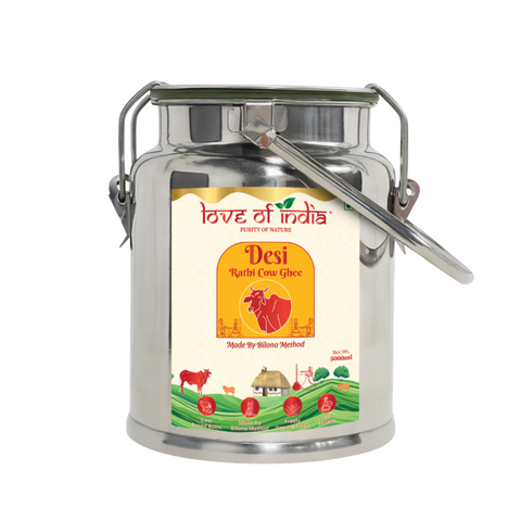 Desi Vedic Rathi Cow Ghee made by Bilona method | 5 Liter Desi Ghee Streel Can (Dolchi)