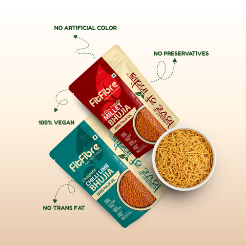 Assorted Millet Bhujia – Pack of 2 (Chilli Lime and Indian Masala Millet Bhujia)