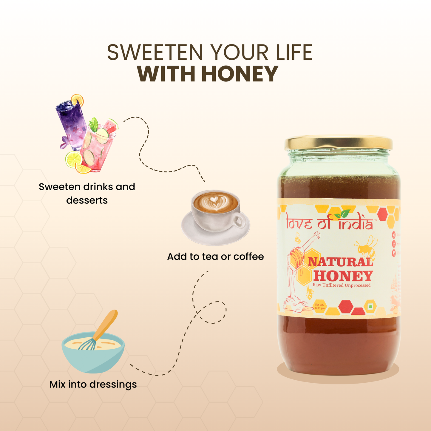 Natural Honey (Raw, Unfiltered, Unprocessed & Non-Pasteurised)