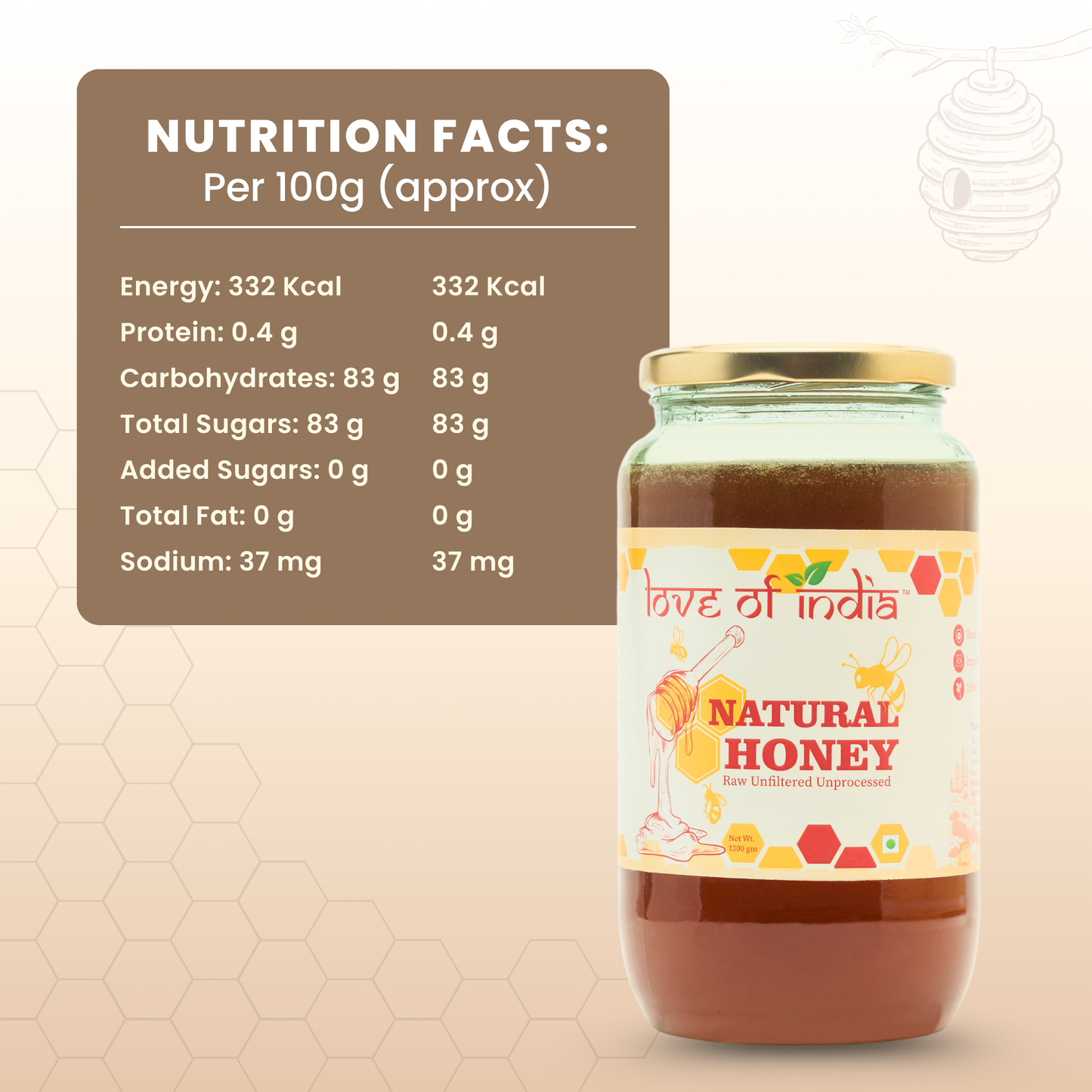Natural Honey (Raw, Unfiltered, Unprocessed & Non-Pasteurised)