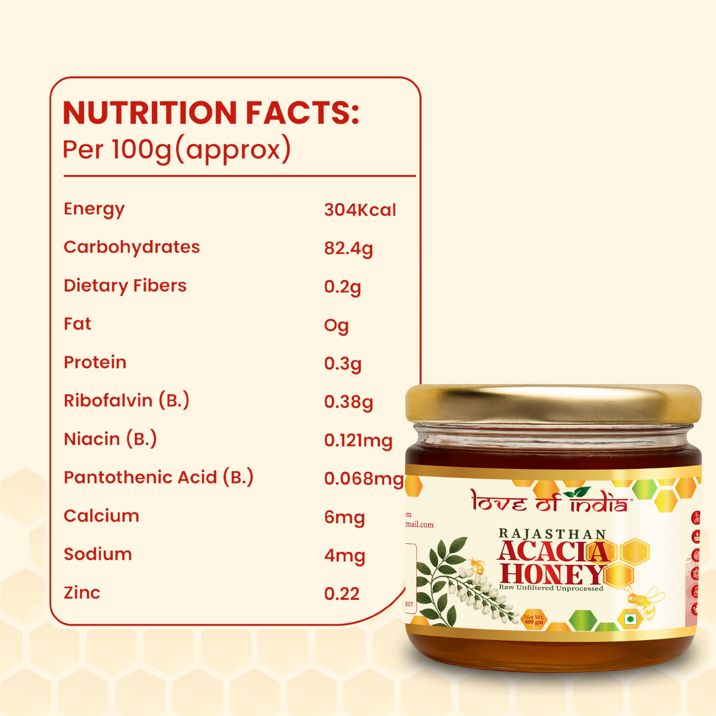 Rajasthan Acacia Honey 400g | 100% Pure– Light, Floral & Energy-Boosting