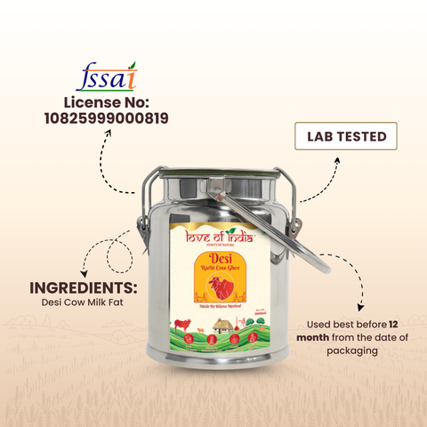 Desi Vedic Rathi Cow Ghee made by Bilona method | 5 Liter Desi Ghee Streel Can (Dolchi)