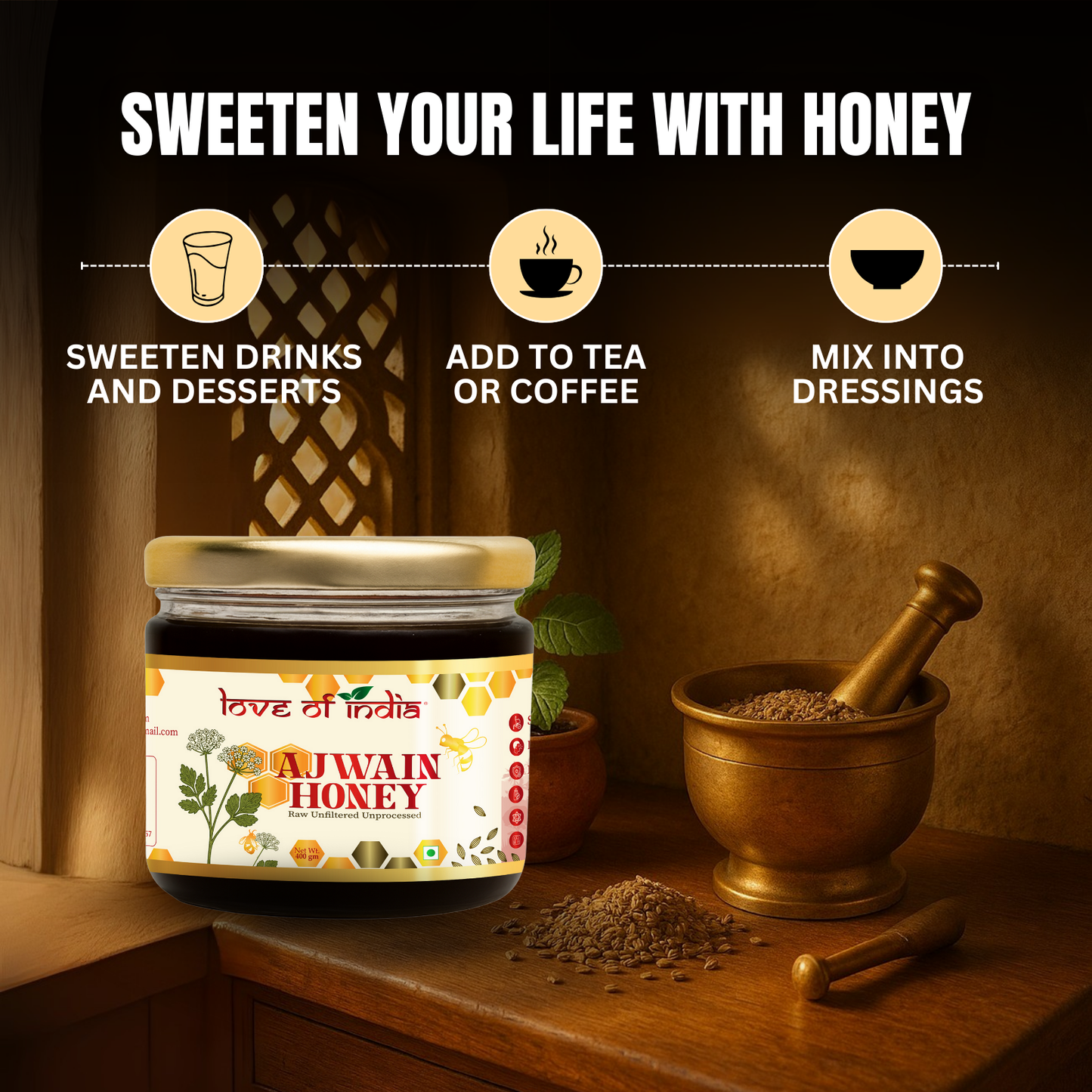 Ajwain Honey 400g | 100% Pure – Aids Digestion & Relieves Cough